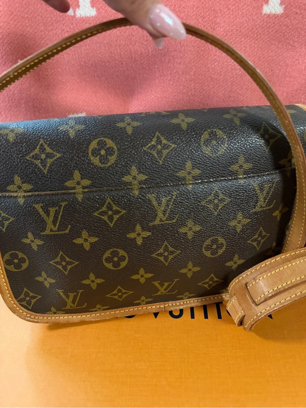 Louis Vuitton Monogram Canvas Shoulder Bag with Tan Trim
